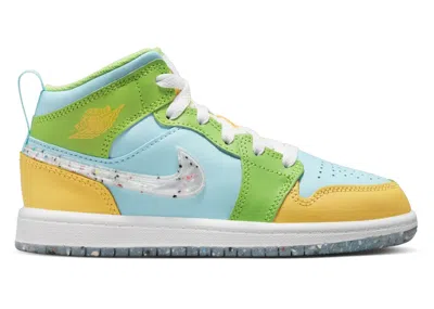 Pre-owned Jordan 1 Mid Se White Sneakers In Glacier Ice/citron Pulse/action Green In Multi
