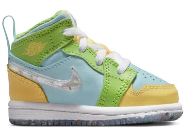 Pre-owned Jordan 1 Mid Se White Sneakers In Glacier Ice/citron Pulse/action Green