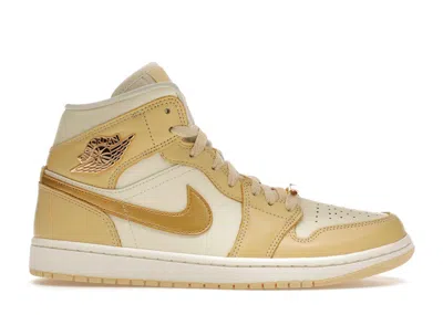 Pre-owned Jordan 1 Mid Se (women's) Sneakers In Pale Vanilla/metallic Gold/coconut Milk