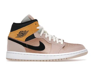Pre-owned Jordan 1 Mid Se (women's) Sneakers In Particle Beige/black/metallic Red Bronze