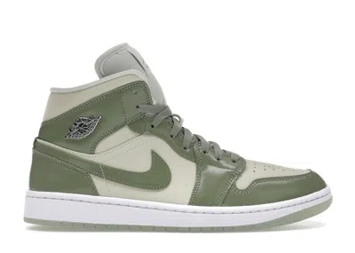 Pre-owned Jordan 1 Mid Se (women's) Sneakers In Sea Glass/oil Green/metallic Silver In Multi