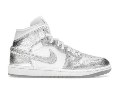 Pre-owned Jordan 1 Mid Se (women's) Sneakers In White/wolf Grey/metallic Silver