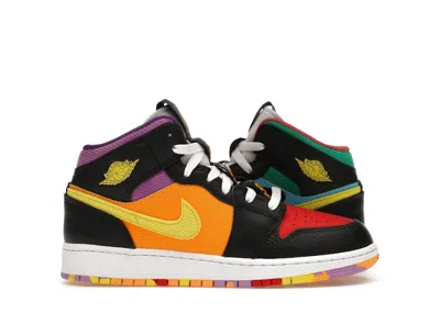 Pre-owned Jordan 1 Mid Short Sleeve Six Championships Sneakers In Black/opti Yellow/university Red