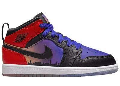 Pre-owned Jordan 1 Mid Short Sleeve Skyline Sneakers In Concord/black/university Red