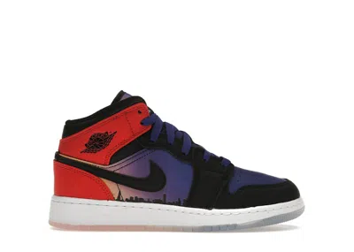 Pre-owned Jordan 1 Mid Short Sleeve Skyline Sneakers In Concord/black/university Red