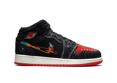 Pre-owned Jordan 1 Mid Siempre Familia Sneakers In Black/sail/chile Red