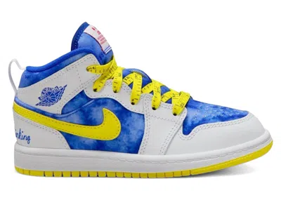 Pre-owned Jordan 1 Mid Sneaker School Be Tall In Your Thinking Sneakers In White/opti Yellow/royal Tint
