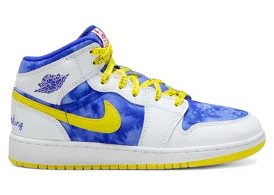 Pre-owned Jordan 1 Mid Sneaker School Be Tall In Your Thinking Sneakers In White/opti Yellow/royal Tint