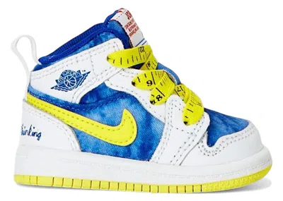 Pre-owned Jordan 1 Mid Sneaker School Be Tall In Your Thinking Sneakers In White/opti Yellow/royal Tint