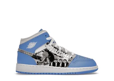 Pre-owned Jordan 1 Mid Sneaker School Game Winner Sneakers In White/starfish/university Blue