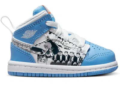 Pre-owned Jordan 1 Mid Sneaker School Game Winner Sneakers In White/university Blue/starfish