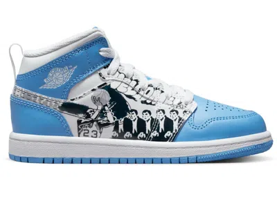 Pre-owned Jordan 1 Mid Sneaker School Game Winner Sneakers In White/university Blue/starfish In Multi