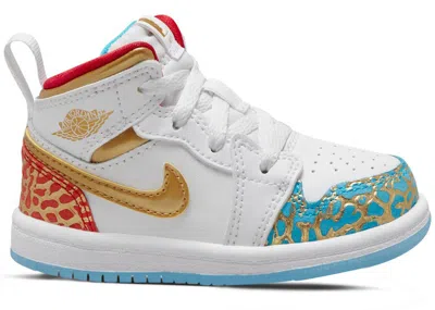 Pre-owned Jordan 1 Mid Sneaker School Nc To Chi Sneakers In White/university Red/blue Lightning