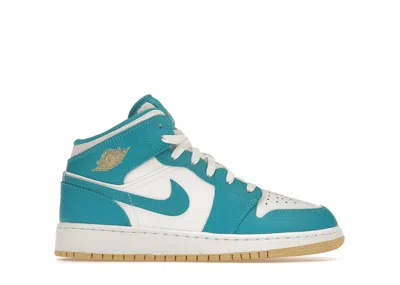 Pre-owned Jordan 1 Mid Sneakers In Aquatone/celestial Gold/white
