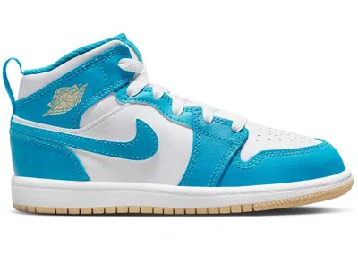 Pre-owned Jordan 1 Mid Sneakers In Aquatone/white/celestial Gold