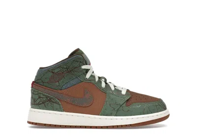 Pre-owned Jordan 1 Mid Sneakers In Archaeo Brown/treeline/coconut Milk In Multi