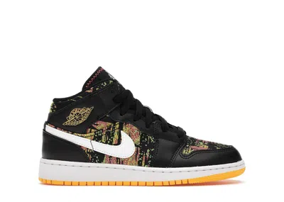 Pre-owned Jordan 1 Mid Sneakers In Black/laser Orange/bright Melon In Multi