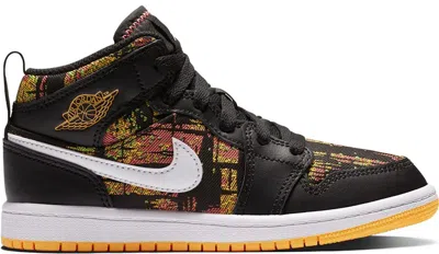 Pre-owned Jordan 1 Mid Sneakers In Black/laser Orange/bright Melon In Multi