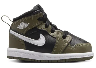 Pre-owned Jordan 1 Mid Sneakers In Black/medium Olive/white In Multi