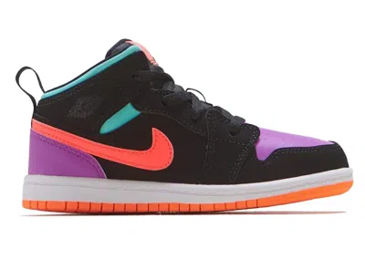 Pre-owned Jordan 1 Mid Sneakers In Black/total Orange/aura Green
