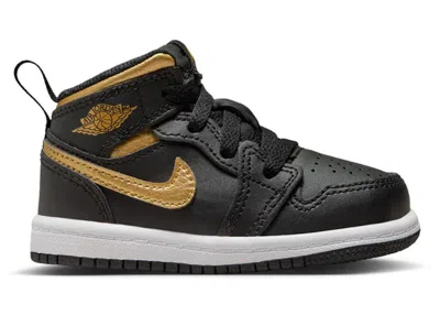 Pre-owned Jordan 1 Mid Sneakers In Black/white/metallic Gold