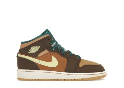 Pre-owned Jordan 1 Mid Sneakers In Cacao Wow/luminous Green/ale Brown