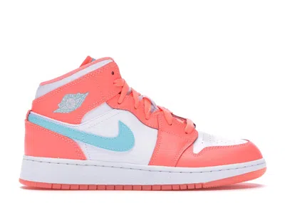 Pre-owned Jordan 1 Mid Sneakers In Crimson Pulse/light Aqua/white