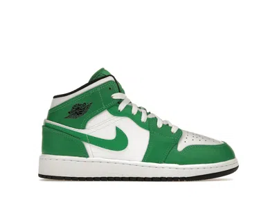 Pre-owned Jordan 1 Mid Sneakers In Lucky Green/black/white