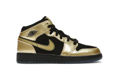Pre-owned Jordan 1 Mid Sneakers In Metallic Gold Coin/black