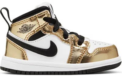 Pre-owned Jordan 1 Mid Sneakers In Metallic Gold/black/white
