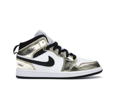 Pre-owned Jordan 1 Mid Sneakers In Metallic Gold/black/white