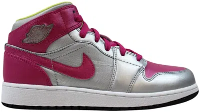 Pre-owned Jordan 1 Mid Sneakers In Metallic Silver/fusion Pink/electric Yellow In Multi