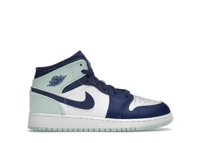 Pre-owned Jordan 1 Mid Sneakers In Mystic Navy Blue/white/mint Foam In Multi