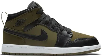 Pre-owned Jordan 1 Mid Sneakers In Olive Canvas/black/white