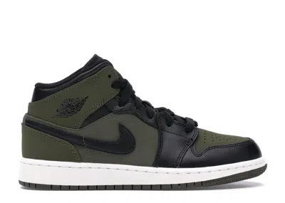 Pre-owned Jordan 1 Mid Sneakers In Olive Canvas/black/white