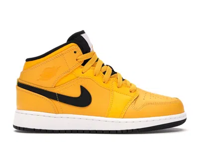 Pre-owned Jordan 1 Mid Sneakers In University Gold/black/white