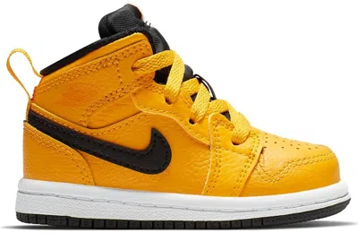 Pre-owned Jordan 1 Mid Sneakers In University Gold/black/white