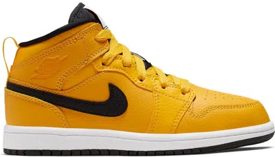 Pre-owned Jordan 1 Mid Sneakers In University Gold/black/white