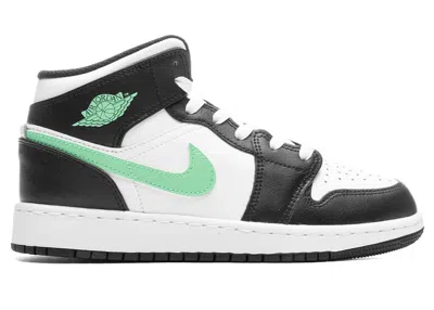 Pre-owned Jordan 1 Mid Sneakers In White/black/green Glow
