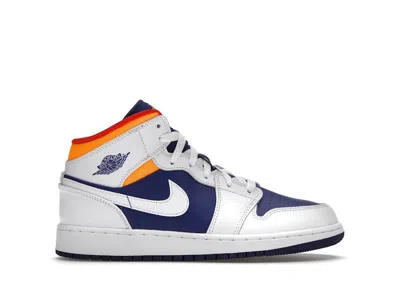 Pre-owned Jordan 1 Mid Sneakers In White/laser Orange/deep Royal Blue In Multi