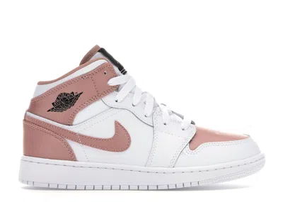 Pre-owned Jordan 1 Mid Sneakers In White/rose Gold/black