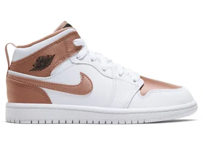 Pre-owned Jordan 1 Mid Sneakers In White/rose Gold/black