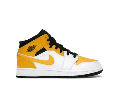 Pre-owned Jordan 1 Mid Sneakers In White/university Gold/black