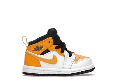 Pre-owned Jordan 1 Mid Sneakers In White/university Gold/black