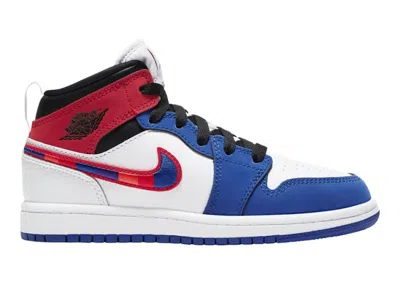 Pre-owned Jordan 1 Mid Sneakers In White/university Red/rush Blue In Multi