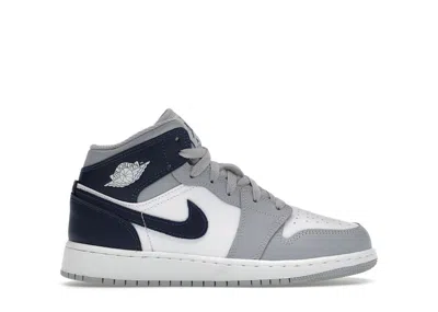 Pre-owned Jordan 1 Mid Sneakers In White/wolf Grey/midnight Navy Blue