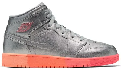 Pre-owned Jordan 1 Mid Sunrise Sneakers In Metallic Silver/racer Pink/wolf Grey