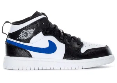 Pre-owned Jordan 1 Mid Swoosh Sneakers In Black/white/hyper Cobalt Blue
