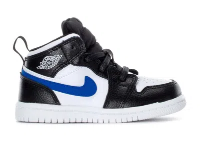 Pre-owned Jordan 1 Mid Swoosh Sneakers In Black/white/hyper Cobalt Blue