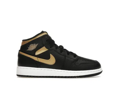 Pre-owned Jordan 1 Mid Swoosh Sneakers In Black/white/metallic Gold